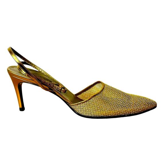 Yves Saint Laurent gold mesh pointed toe strappy sandal. Size 7.5 - Picture 3 of 14